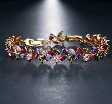 Brilliant 18K Gold Plated Rainbow Zircon Tennis Bracelet - £11.71 GBP