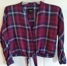 Rails Sloane Cropped Tie Front Plaid Blouse Zs Large in Red/Blue - £13.75 GBP