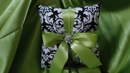 Dandy Damask Ringbearer Pillow Black White Lime Chartreuse Wedding Ring Pillow - $26.95