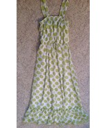  Girls Size 6-6X Ankle Length Sun Dress White Green Polka Dot Pattern - £7.07 GBP