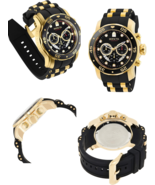 Invicta Men Pro Diver Scuba Gold Tone SS Quartz Watch,Black Silicone Strap - $249.90