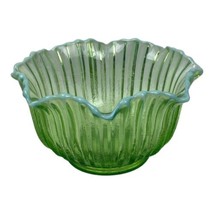 Antique Green Ribbed Art Glass Bowl Opalescent Rim Victoria Era 4-1/2&quot; x... - £21.90 GBP