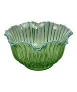Antique Green Ribbed Art Glass Bowl Opalescent Rim Victoria Era 4-1/2&quot; x... - £22.03 GBP