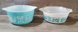 Pyrex Turquoise White Amish Butterprint Stacking Casserole Bowls 473/472... - $69.78