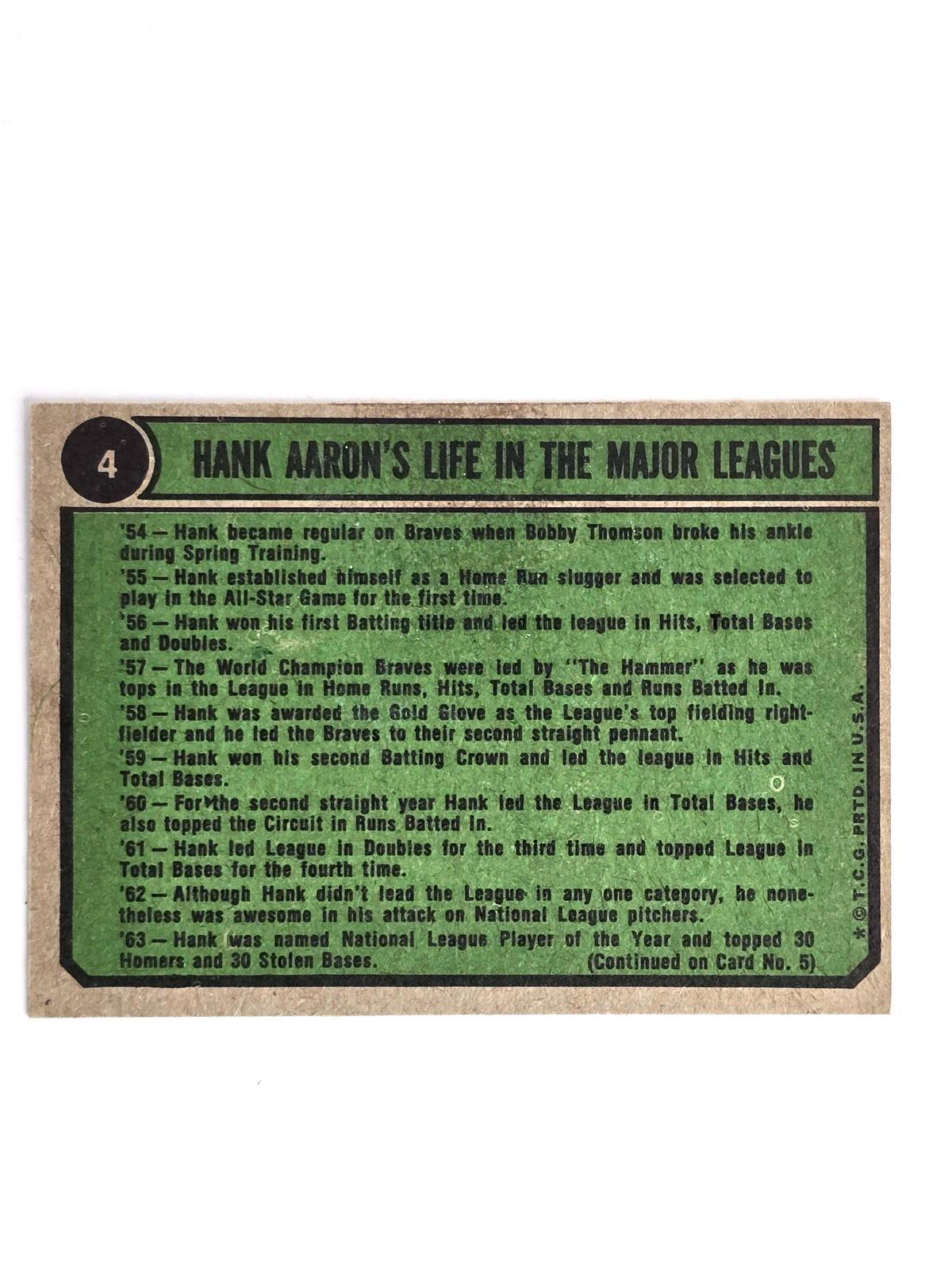 Hank Aaron Special Baseball Card 1974 Topps No. 4 Item image 2