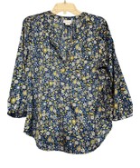 Liz Claiborne Womens Top Blue Size L Dark Floral Vneck Long Sleeve Tunic... - $18.81