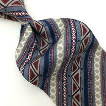 Claiborne Tie Gray Beige Red Triangles Stripes Classic Silk Necktie I19-36 Vtg - £12.65 GBP