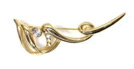 Vintage Modernist Abstract Brooch Gold Tone and Rhinestone Pin - £9.48 GBP