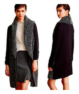 Anthropologie Stonelayer Cardigan Shawled Sweater Coat Small Black Gray ... - £52.75 GBP