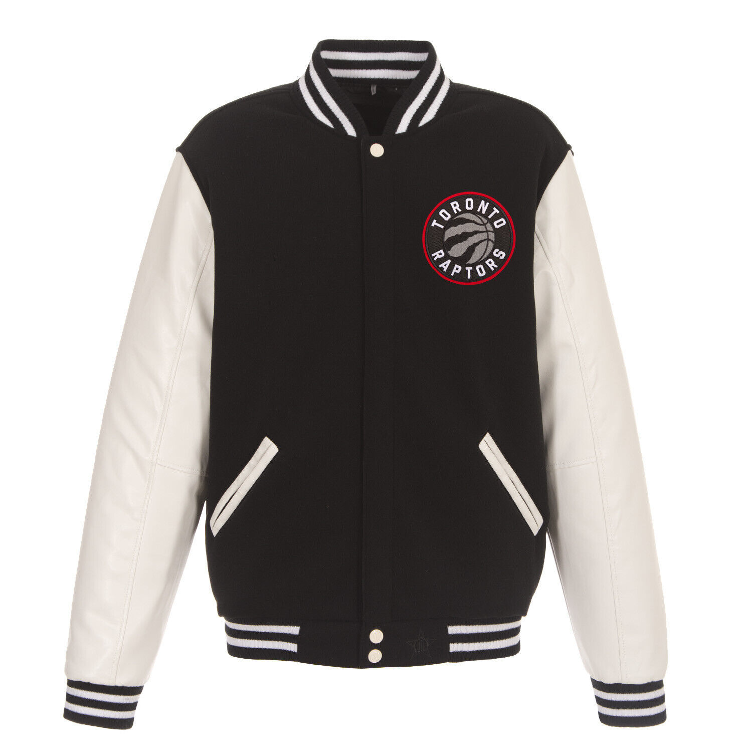Primary image for NBA Toronto Raptors Reversible Fleece Jacket PVC Sleeves Patches Logo Black