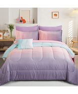 Girls Comforter Set Queen Size Colorful Ombre Blue Pink Purple Rainbow B... - €101,66 EUR