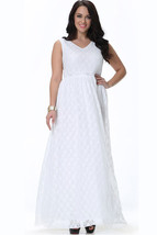 Unomatch Women Wedding Sleeveless V-Neck Plus Size Dress Pleated Long Dr... - £39.37 GBP