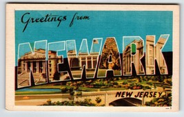 Greetings From Newark New Jersey Large Letter Linen Postcard Dexter Unposted - £9.41 GBP