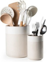 Ceramic Utensil Holder Set, 7.3” + 5.4”, Glossy White, Farmhouse Style - $461.15 MXN