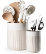 Ceramic Utensil Holder Set, 7.3” + 5.4”, Glossy White, Farmhouse Style - $461.15 MXN
