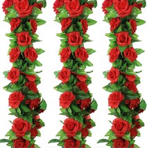 Fake Rose Vine Flowers Plants 4 Pack 32 Point 2 Feet Artificial Flower Hanging - £32.86 GBP