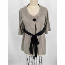 Uluru Cardigan Sweater Sz S Gray Black Short Sleeve Belted 100% Merino Wool - £58.07 GBP