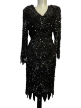 O. R. Silk Fashion Women&#39;s Black Long-sleeve Sequin Embellished Silk Dress sz P - £79.13 GBP