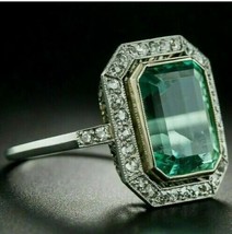 3ct Labor Erstellt Grün Smaragdschliff Ring Diamant Solitaire 14k Weiß Vergoldet - £92.97 GBP