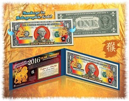 2016 Chinese Cny Lucky Money Year Of Monkey Gold Hologram $1 Bill In Blue Folio - £7.60 GBP