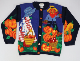 Vintage Alexandra Bartlett Fall Halloween Sweater Sz M Scarecrow Pumpkin Harvest - £35.48 GBP