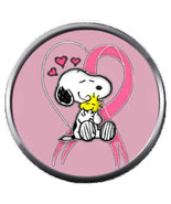 Snoopy Woodstock Heart Cure Breast Cancer Pink Ribbon 18MM-20MM Snap Charm - £4.83 GBP