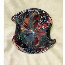 Vintage Black Italian Murano Dino Martens Tutti Frutti Ruffled Glass Bowl - £162.14 GBP