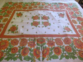 &quot;&quot;Orange Flowers Border - Vintage Terry Cloth Tablecloth&quot;&quot; - £14.86 GBP