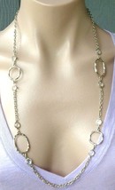 Banana Republic Silver Tone Textured Circle Oval Ring Rhinestone Chain Necklace - £10.27 GBP