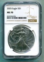 2025 AMERICAN SILVER EAGLE EAGLE LANDING NGC MS70 BROWN LABEL PREMUIM QU... - £50.07 GBP