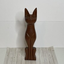 MCM Hand Carved Wooden Egyptian Siamese Cat Wooden Statue Figure Alien Eyes 12&quot; - £14.84 GBP