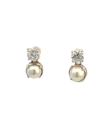 Vintage Sterling Silver VO Drop Pearl &amp; CZ Accent Stud Earrings - $712.09 MXN