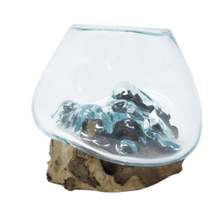 Molton Glass Small Bowl On Wooden Stand - £19.15 GBP