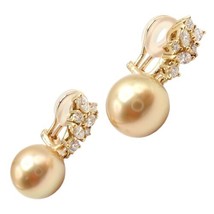 Rare Mikimoto 18k Yellow Gold Diamond 11.5mm Golden South Sea Pearl Earrings - £10,766.49 GBP