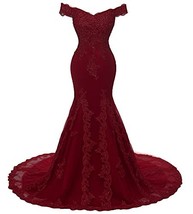 Plus Size Off Shoulder Mermaid Long Lace Beaded Prom Dress Evening Gowns Burgund - £114.05 GBP