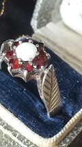 Antique Vintage 1831 Jersey Hallmark Ruby Opal Silver Ring Size UK N, US 6.75 - £139.82 GBP