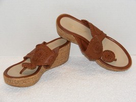 MILO PAOLI BROWN WEDGE SLIP ON CORK HEEL STRAP SANDALS - £15.97 GBP