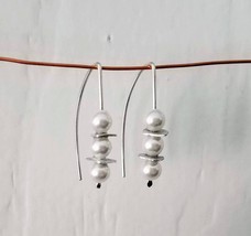 Recycled Silver Earrings - Glass Pearl Beads &amp; Reclaimed Aluminum - £16.08 GBP