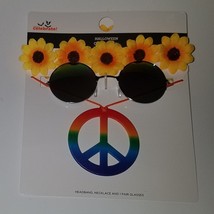 NEW Hippie Flower Power Halloween Costume Sunflower Headband Sunglasses Peace - £10.73 GBP
