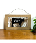 Farmhouse Cow Wall Decor Wood Chicken Wire Sign 4.75 x 7.75 inches - £9.18 GBP