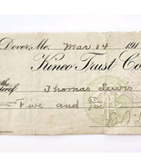 1914 Kineo Trust Company Bank Check E.A. Sampson Dover Maine Signed 6197... - $27.22 CAD
