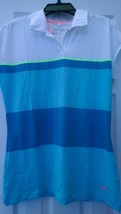 NWT Ladies NIKE Turquoise &amp; Aqua Striped Cap Sleeve Golf Polo Shirt size XL - £27.64 GBP