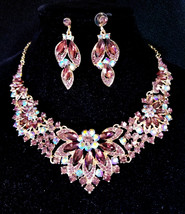 Eggplant AB Color Necklace Set, Rhinestone Necklace Earrings, Bridesmaid Crystal - £49.81 GBP