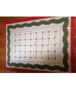 Vintage Holiday Christmas Tablecloth Red White Green Cotton Christmas Large - $11.88