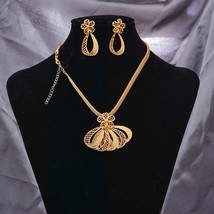 African Nigerian Gold Color Jewelry Set Stud Earring Necklace Gold Plated Christ - £65.14 GBP