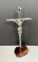 Vtg Clear 9” Lucite &amp; Wood Crucifix Cross Jesus Easter Good Friday - $23.38