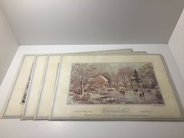 4 Vintage American Winter Scenes Currier &amp; Ives Dinner Mats Christmas Placemats - £5.74 GBP