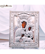 Byzantine icon Virgin and Child aluminum plate on wooden support - $668.91 MXN