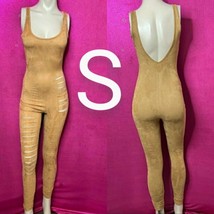 Tan Suede Cut-Out Fashion Jumpsuit  Size S - £21.60 GBP