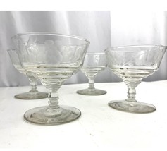 VTG Set of 4 Pedestal Etched Grapes Crystal Sherbet Dessert Cocktail Glasses 4&quot;  - £21.15 GBP